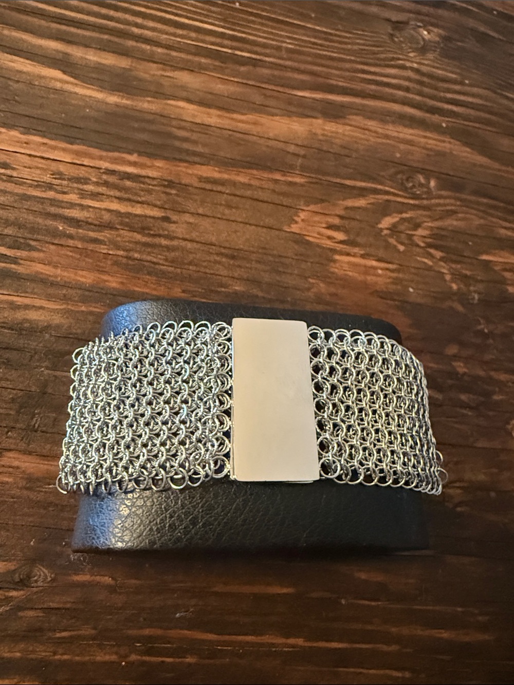 Mesh Chainmail Bracelet with Silver Plate Accent